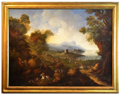 Paysage côtier avec ville fortifiée, Italie 17e siècle