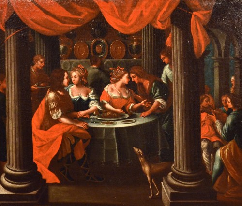 Les plaisirs du fils prodigue, Peintre flamand actif en Vénétie au début du XVIIe siècle - Tableaux et dessins Style Louis XIII