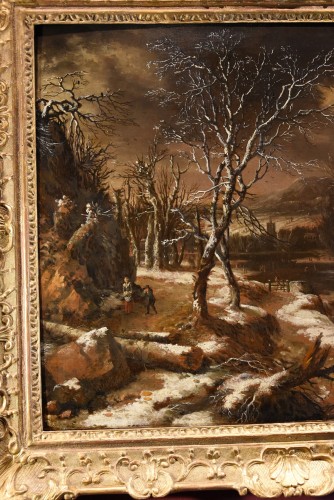 Tableaux et dessins Tableaux XVIIe siècle - Paysage d'hiver avec des voyageurs - Nicolaes Molenaer (1630 - 1676)