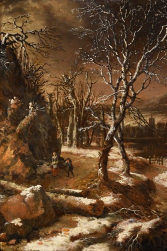 Paysage d'hiver avec des voyageurs - Nicolaes Molenaer (1630 - 1676) - Antichità Castelbarco