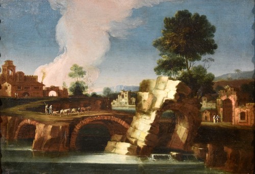 Paolo Anesi (1697 - 1773), Paysage du Latium avec le Tibre et une ruine