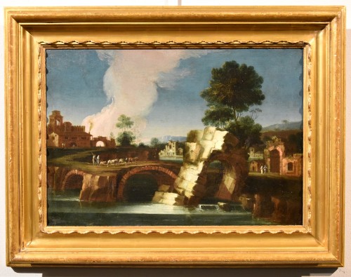 Paolo Anesi (1697 - 1773), Paysage du Latium avec le Tibre et une ruine - Tableaux et dessins Style Louis XIV