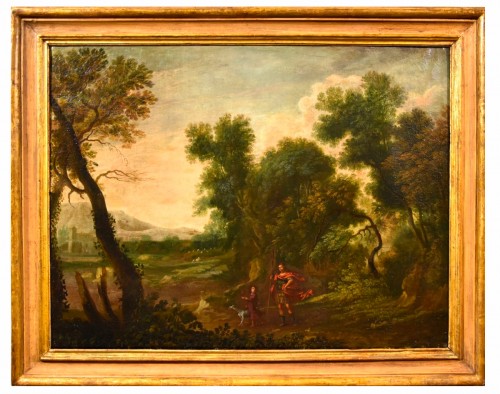 Paysage boisé de la campagne romaine, école italienne du 17e siècle