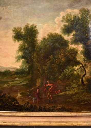 Paysage boisé de la campagne romaine, école italienne du 17e siècle - Louis XIV