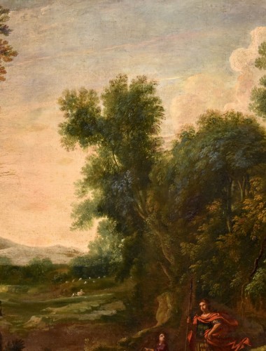 Antiquités - Paysage boisé de la campagne romaine, école italienne du 17e siècle