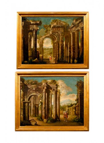 Pair Of Views With Classical Ruins, Roman school late 17th  early 18th century