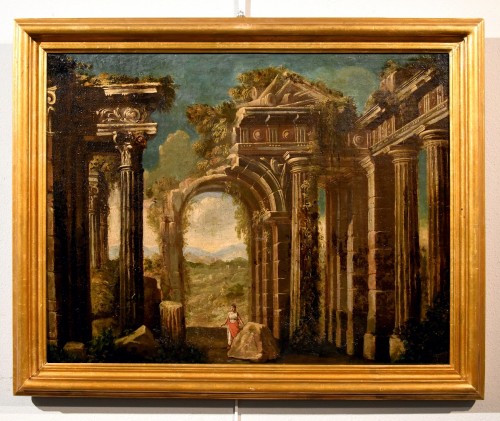 Pair Of Views With Classical Ruins, Roman school late 17th  early 18th century - Paintings & Drawings Style Louis XIV