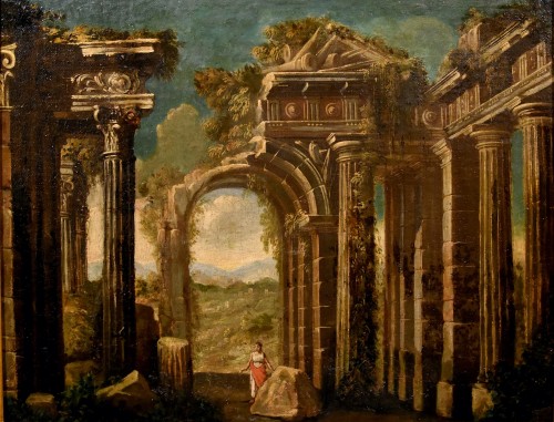 Pair Of Views With Classical Ruins, Roman school late 17th  early 18th century - 