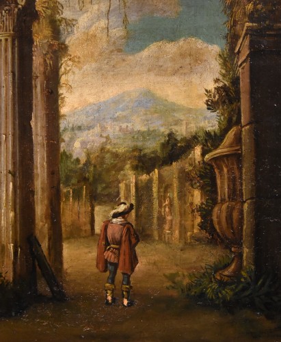 Antiquités - Pair Of Views With Classical Ruins, Roman school late 17th  early 18th century