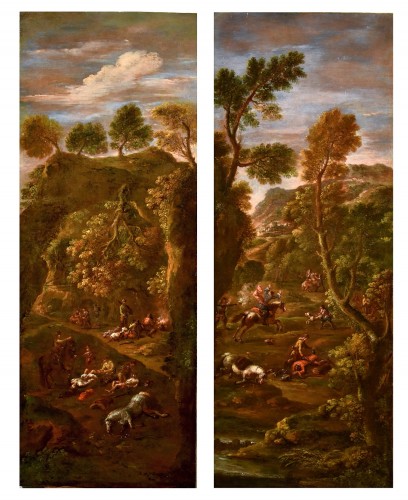 Giuseppe Zais (1709 - 1781),  L'assaut des brigands et Après l'assaut - Tableaux et dessins Style Louis XIV