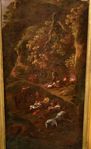 Antiquités - Giuseppe Zais (1709 - 1781),  L'assaut des brigands et Après l'assaut