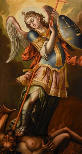 Saint Michel Archange, Ecole Espagnole du XVIIe Siècle - Tableaux et dessins Style Louis XIII