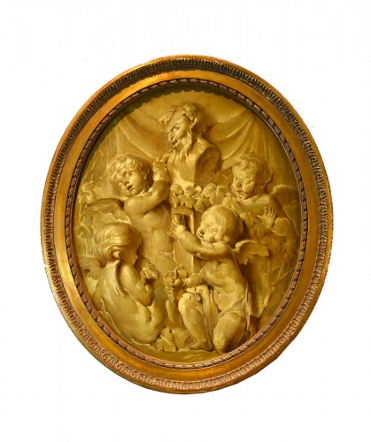 Trompe l'Oeil Painting ''putti At The Temple Of Bacchus''18th century