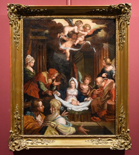 Nativité et adoration des bergers, Atelier de Hans Von Aachen (1552 - 1615)  - Tableaux et dessins Style Louis XIII