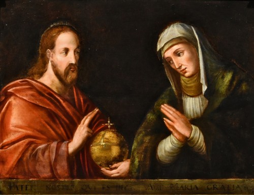 Salvator Mundi With The Madonna, Titian Painter (16th Century - 17th Centur