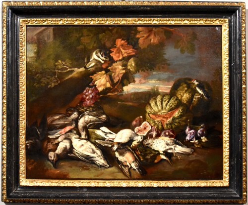 Nature morte dans un paysage, Giovanni Paolo Castelli, Dit Spadino (1659-1730) - Tableaux et dessins Style Louis XIV