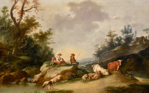 Paysage avec rivière et bergers- École kitalienne du 18e siècle, cercle de Francesco Zuccarelli (1702 - 1788)