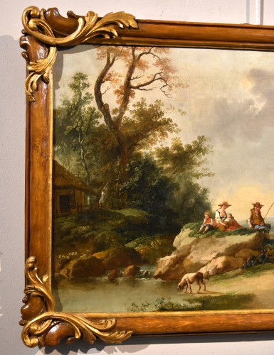 XVIIIe siècle - Paysage avec rivière et bergers- École kitalienne du 18e siècle, cercle de Francesco Zuccarelli (1702 - 1788)