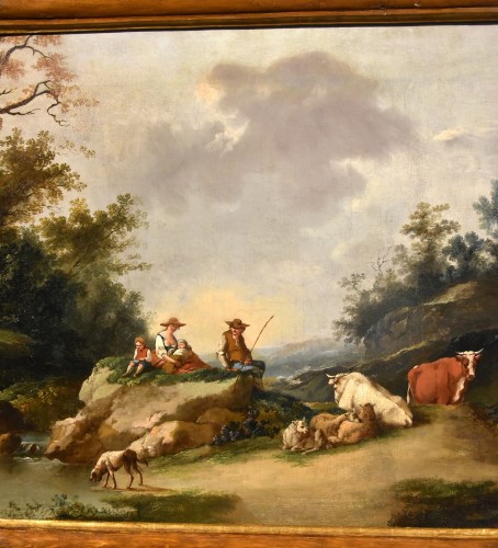 Antiquités - Paysage avec rivière et bergers- École kitalienne du 18e siècle, cercle de Francesco Zuccarelli (1702 - 1788)