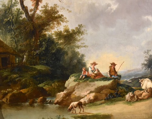 Antiquités - Paysage avec rivière et bergers- École kitalienne du 18e siècle, cercle de Francesco Zuccarelli (1702 - 1788)