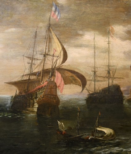 Vue côtière avec bateaux et personnages, atelier de  Francesco Antoniani (1700-1775) - Louis XIV