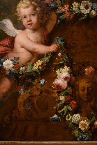 Antiquités - Pair Of Cupids With Garland Of Flowers - Duch school of the 18th century