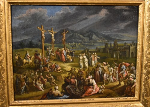 Paysage fantastique avec la crucifixion du Christ, Scipione Compagno (1624 - 1680) - Tableaux et dessins Style Louis XIII