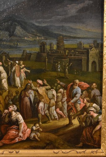 Antiquités - Paysage fantastique avec la crucifixion du Christ, Scipione Compagno (1624 - 1680)