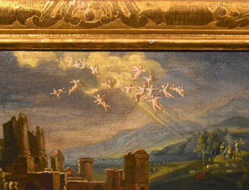 Antiquités - Paysage fantastique avec la Nativité du Christ Scipione Compagno (naples 1624 - 1680