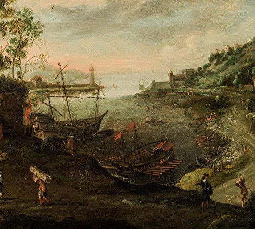 Tableaux et dessins Tableaux XVIIe siècle - Paysage côtier fantastique, Marten Van Valckenborch (1535 - 1612) cercle
