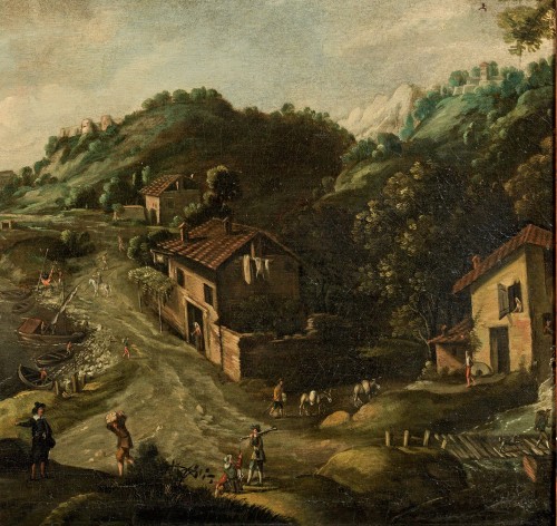Paysage côtier fantastique, Marten Van Valckenborch (1535 - 1612) cercle - Antichità Castelbarco