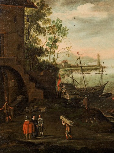 XVIIe siècle - Paysage côtier fantastique, Marten Van Valckenborch (1535 - 1612) cercle