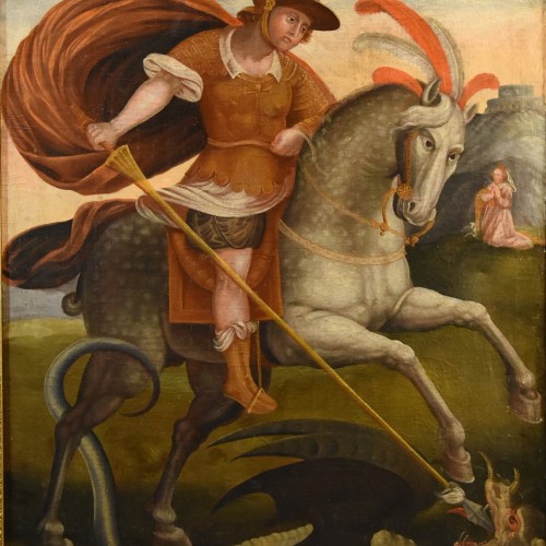 Paintings & Drawings  - Saint George And The Dragon, Alpine Painter 17th Century