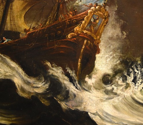 XVIIe siècle - Marine orageuse avec des navires -  Matthieu Van Plattenberg (Anvers 1608 - Paris 1660)