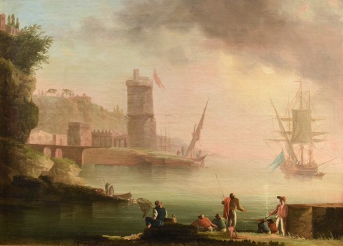 Vue de la côte méditerranéenne, Atelier de Charles François Grenier de Lacroix - Tableaux et dessins Style Louis XV