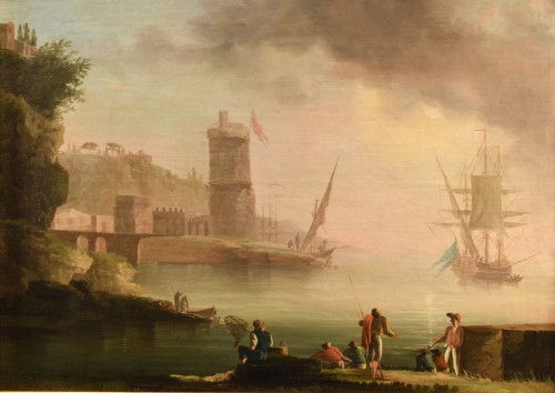 Tableaux et dessins Tableaux XVIIIe siècle - Vue de la côte méditerranéenne, Atelier de Charles François Grenier de Lacroix