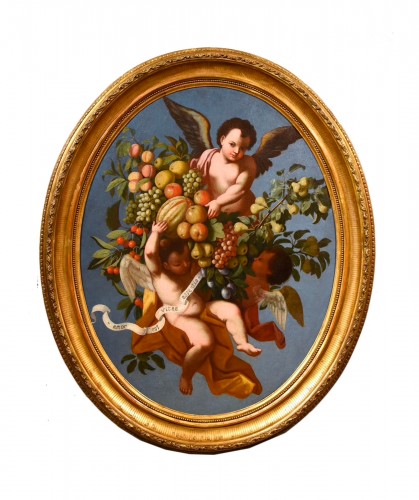 Trois anges tenant une composition de fruits, Luigi Garzi (1638 - 1721)
