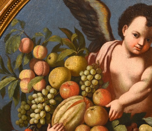 Trois anges tenant une composition de fruits, Luigi Garzi (1638 - 1721) - Antichità Castelbarco