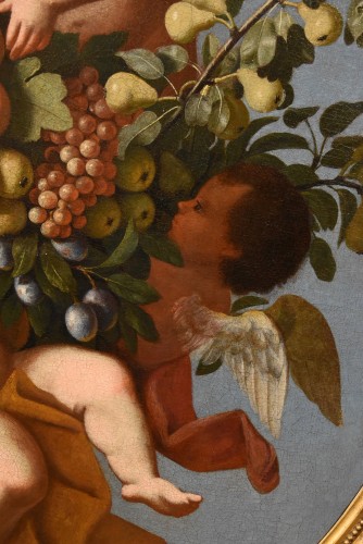 XVIIe siècle - Trois anges tenant une composition de fruits, Luigi Garzi (1638 - 1721)