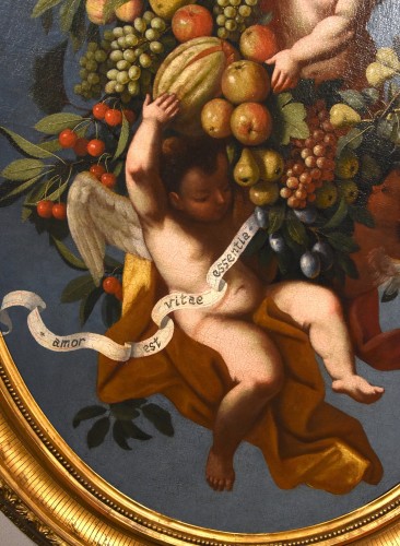 Antiquités - Trois anges tenant une composition de fruits, Luigi Garzi (1638 - 1721)