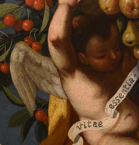 Antiquités - Three Angels Holding A Composition Of Fruits, Luigi Garzi (1638 - 1721)