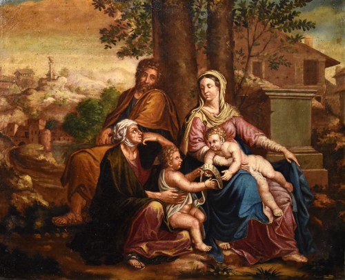 The Holy Family With Saint John And Elisabet, 17th century french school