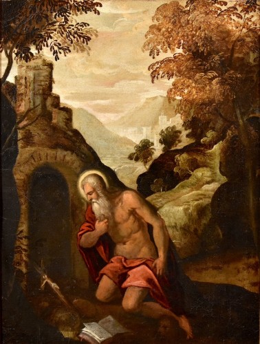 Saint Jérôme pénitent, école italienne entourage de Jacopo Negretti - Tableaux et dessins Style Louis XIII