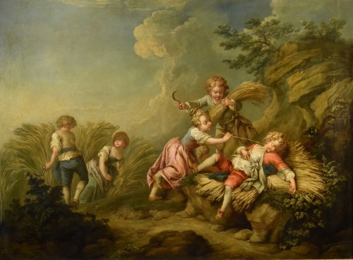 Jeu d'enfants Allégorie de l'été, attribué à Etienne Jeaurat (1699 - 1789) - Tableaux et dessins Style Louis XV