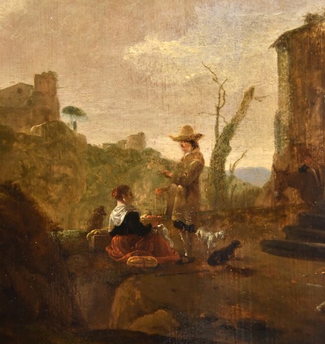 Antiquités - Thomas Wijck (1616 - 1677), Paysage romain avec lavandières