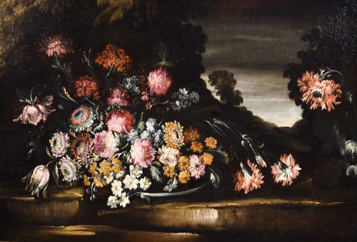 Nature Morte de Fleurs, Ecole Lombarde du XVIIIe siècle, Ccercle de Margherita Caffi - Tableaux et dessins Style Louis XIV