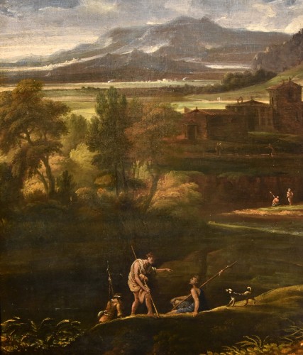 Antiquités - Paysage arcadien animé, attribué à Jan Frans Van Bloemen (1662 - 1749)