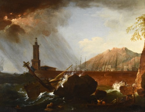 La tempête sur le phare, atelier de Claude-joseph Vernet (1714 -1789) - Tableaux et dessins Style Louis XV