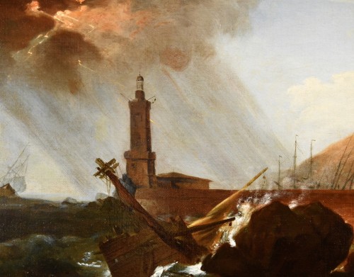 Tableaux et dessins Tableaux XVIIIe siècle - La tempête sur le phare, atelier de Claude-joseph Vernet (1714 -1789)