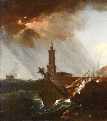 La tempête sur le phare, atelier de Claude-joseph Vernet (1714 -1789) - Antichità Castelbarco